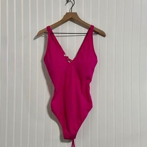 TA3 Plungey One Piece Swimsuit Barbiecore Pink XL Regular Long Corset Sculpting